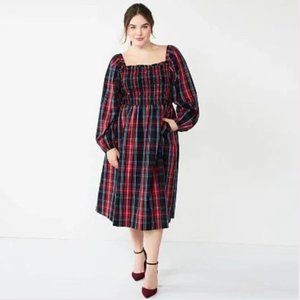 Draper James Plaid Smocked Long Sleeve Midi Dress Women’s Size 3X